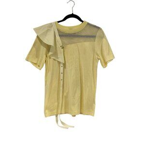 J Koo Womens Ruffle Top Yellow Belt T-Shirt Size  Xsmall Mesh Fish Net blouse